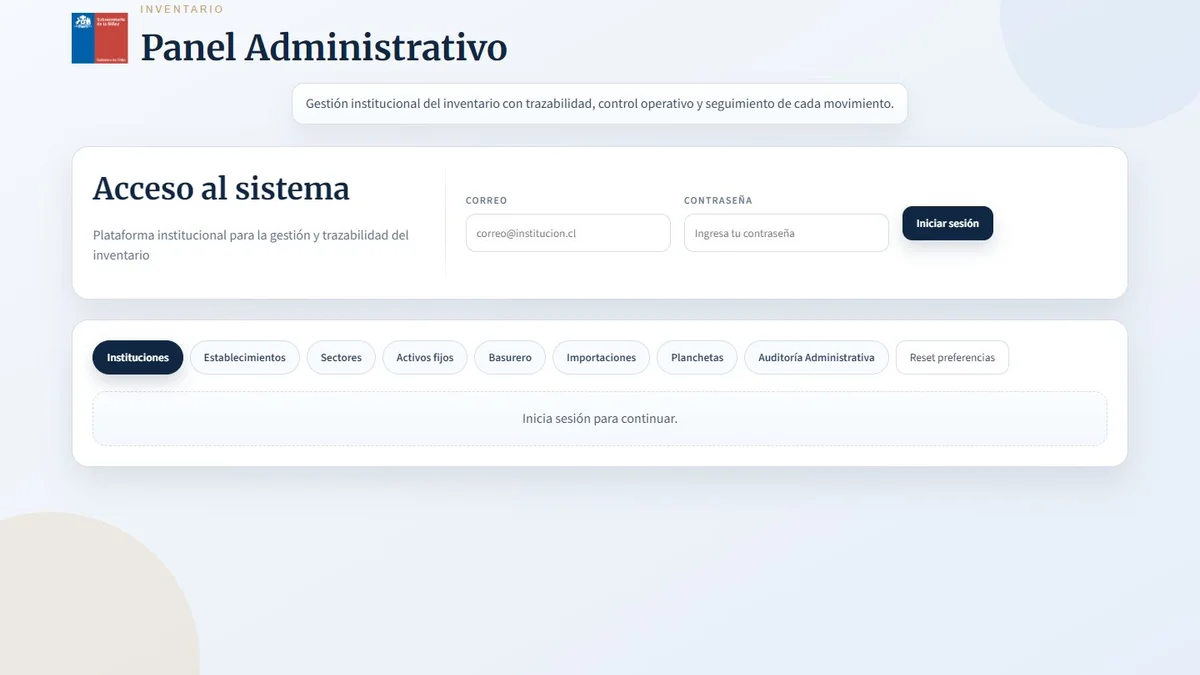 Vista principal de InventaCore — Subsecretaría de la Niñez